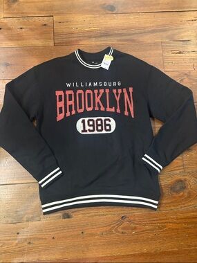 Brooklyn 1986 Williamsburg Crewneck Sweater - Black with Red Lettering